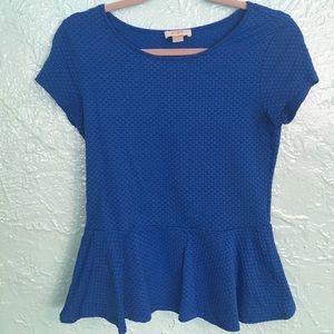 Ann Taylor Loft Stretchy Blue Peplum Top S Small